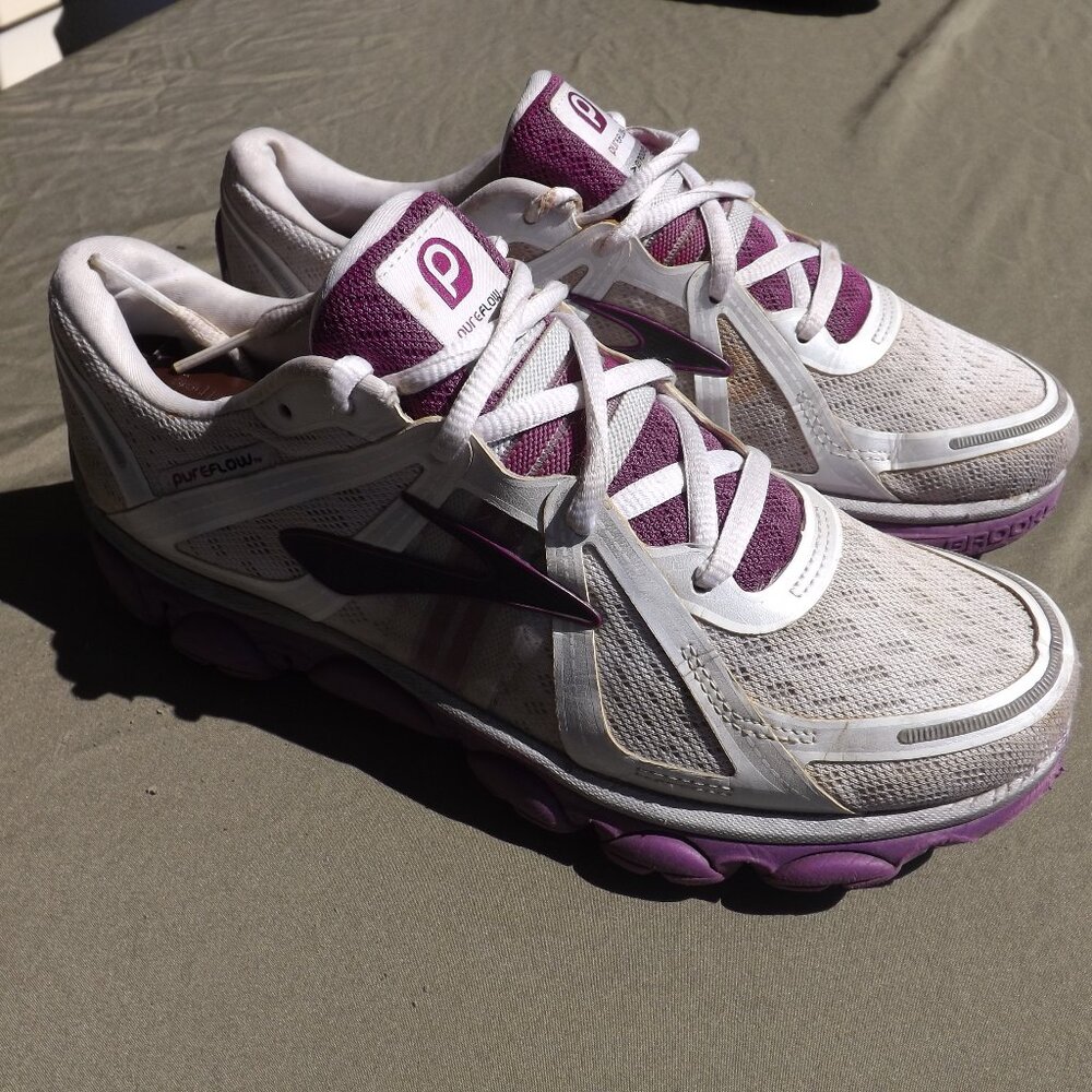 Brooks Pure Flow Dna Cup White Purple Running Athletic Sneakers Shoes Sz 8.5
